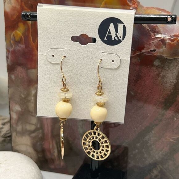 A & I Earrings Gold Tone & Ivory Dangle  Earrings - Picture 3 of 4